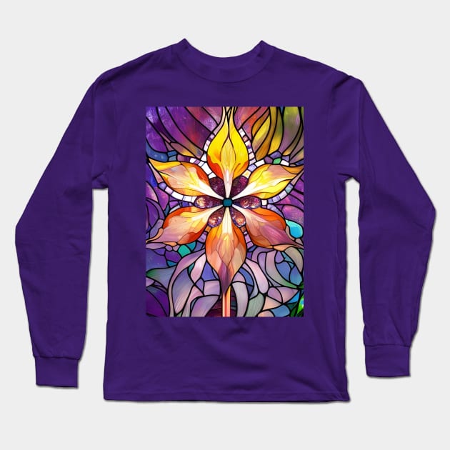 Stained Glass Lily Long Sleeve T-Shirt by Chance Two Designs